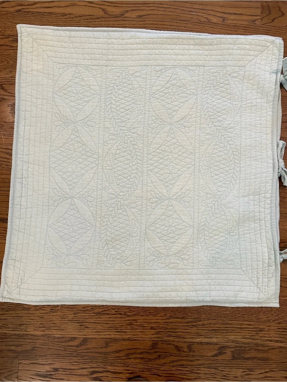 S/2 Pottery Barn Hanna Euro Shams Quilted Cotton Linen Surfspray Blue Green